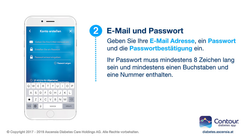 Geburtstag, E-Mail und Passwort eingeben.