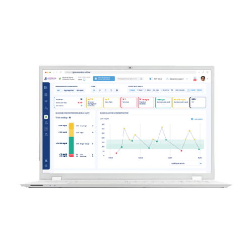 Zaslon prijenosnog računala koji prikazuje Glucocontro.online u upotrebi